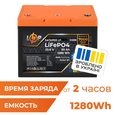 Аккумулятор LogicPower LP LiFePO4 25,6V - 50 Ah (1280Wh) (BMS 80A/50А) пластик Smart BT