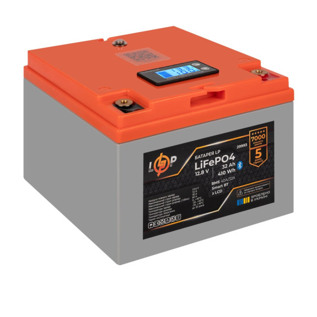 Акумулятор LogicPower LP LiFePO4 12,8V - 32 Ah (410Wh) (BMS 40А/32A) пластик LCD Smart BT
