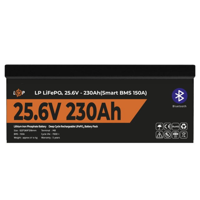 Акумулятор LogicPower LP LiFePO4 25,6V - 230 Ah (5888Wh) (Smart BMS 150А) з BT пластик