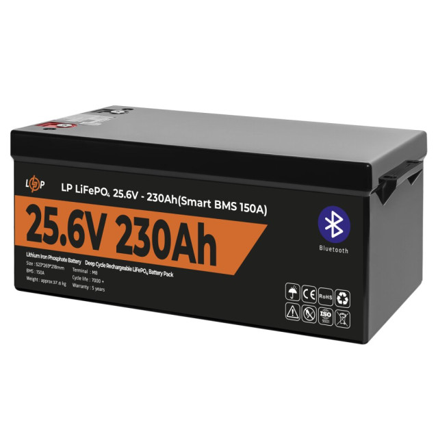 Акумулятор LogicPower LP LiFePO4 25,6V - 230 Ah (5888Wh) (Smart BMS 150А) з BT пластик
