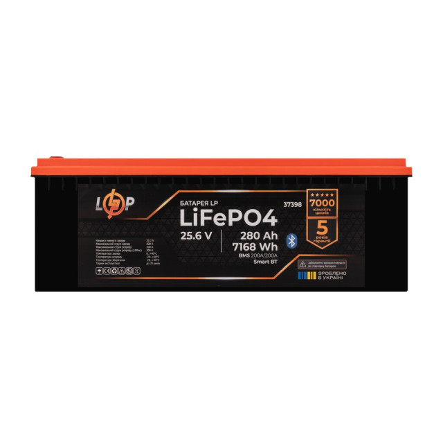 Акумулятор LogicPower LP LiFePO4 25,6V - 280 Ah (7168Wh) (BMS 200A/200А) пластик Smart BT