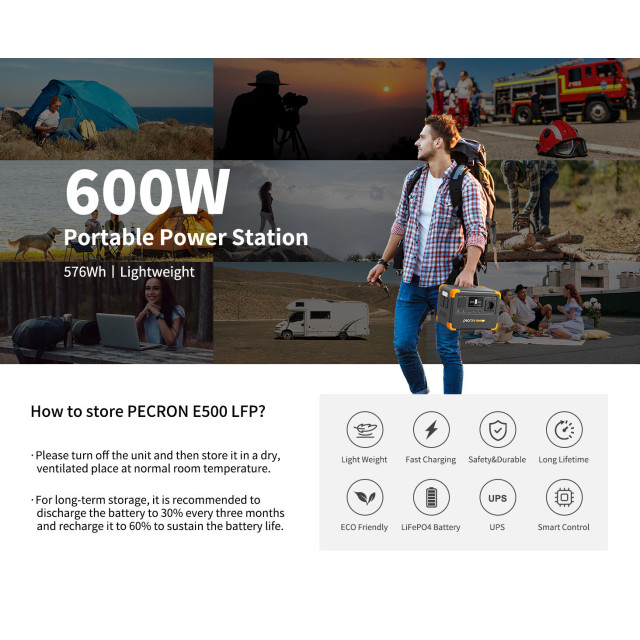 Купить зарядную станцию Pecron E500LFP (576 Вт·ч / 600 Вт) — Компактная LiFePO4 электростанция