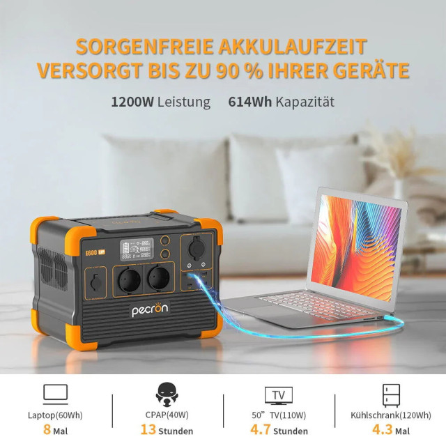 Купить зарядную станцию Pecron E600LFP (614 Вт·ч / 1200 Вт) — Компактная LiFePO4 электростанция
